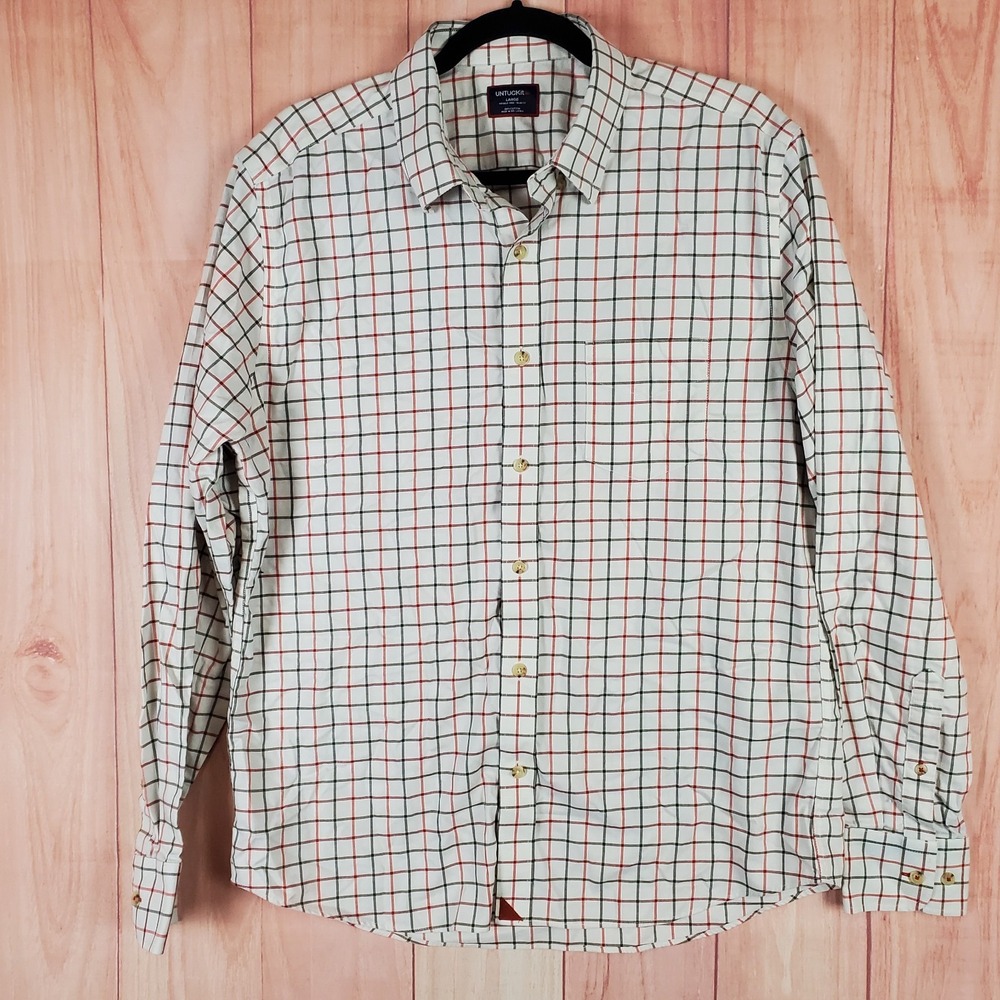 UNTUCKit Mens Shirt Large Checkered Collared Long Sleeve Classic Button-Up